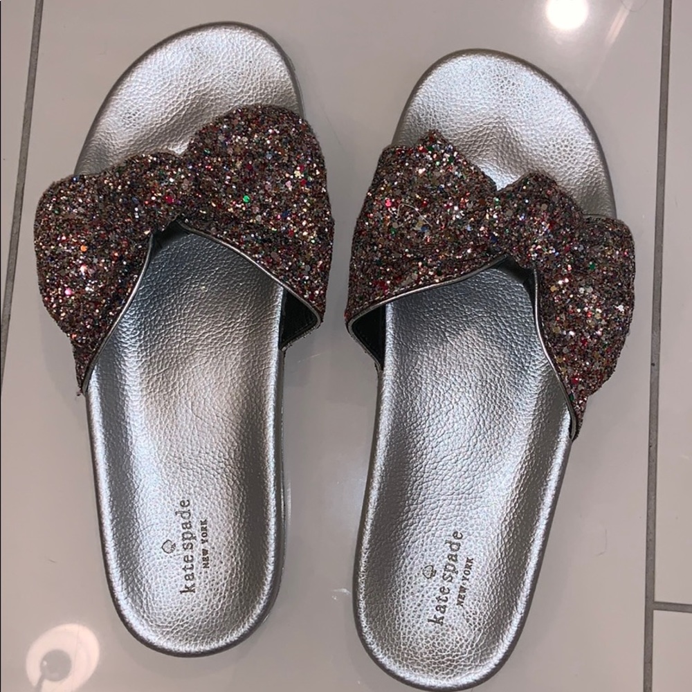 Kate Spade Shellie Glitter Bow Pool Slide Sandals